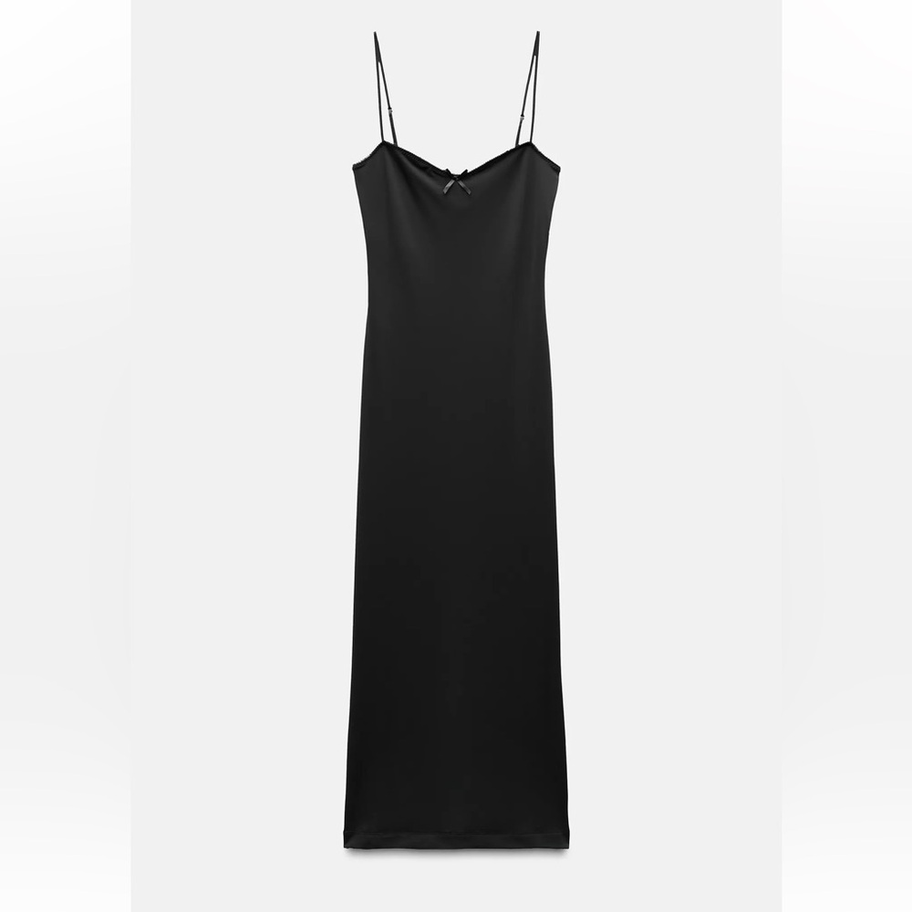 Zara LONG FITTED ELASTIC DRESS WITH BOW- Size S